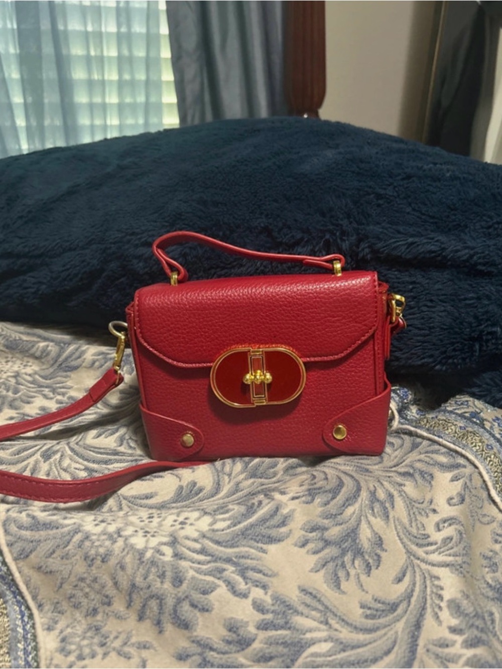 Red Leather Crossbody Bag with Gold Hardware